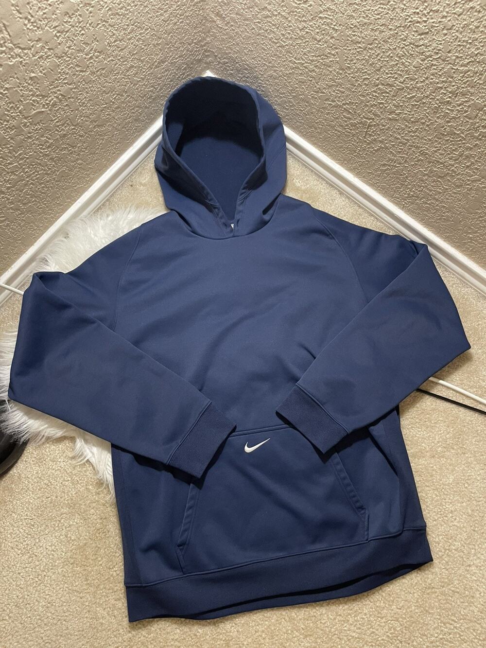 VTG Nike Team Hoodie Men’s XL Blue Center Swoosh Kangaroo Therma Sweatshirt Y2K